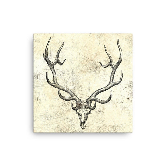 Vintage Retro Bull Elk Skull Cabin and Lodge Distressed Wall Decor Stretched Canvas Gift for Hunters with Outdoor Rustic Theme Design