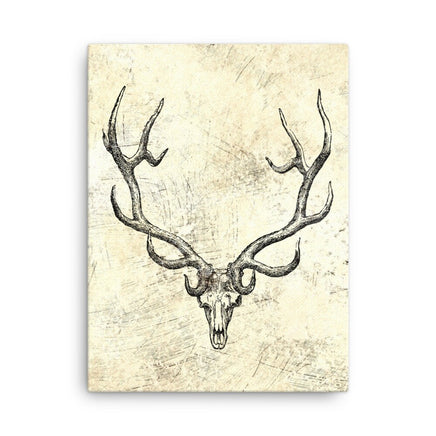 Vintage Retro Bull Elk Skull Cabin and Lodge Distressed Wall Decor Stretched Canvas Gift for Hunters with Outdoor Rustic Theme Design