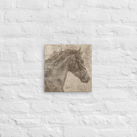 Engraved Style Retro Distressed Horse Head Vintage Looking Canvas Western Ranch Lodge Wall Art