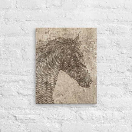 Engraved Style Retro Distressed Horse Head Vintage Looking Canvas Western Ranch Lodge Wall Art Equestrian Riding Wall Artwork