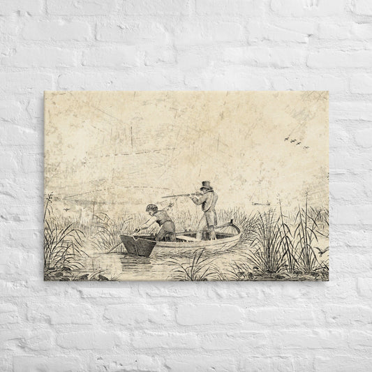 Vintage Retro Engraved Style Duck Hunting Scene Waterfowl Hunter Printed Canvas Wall Canvas Gift for Bird Hunters