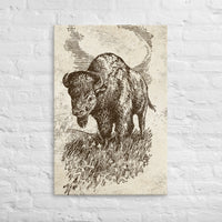 American Buffalo Vintage Retro Illustration Wall Artwork Stretched Canvas Print for Western Lodge Decor Rustic Lodge and Cabin Art