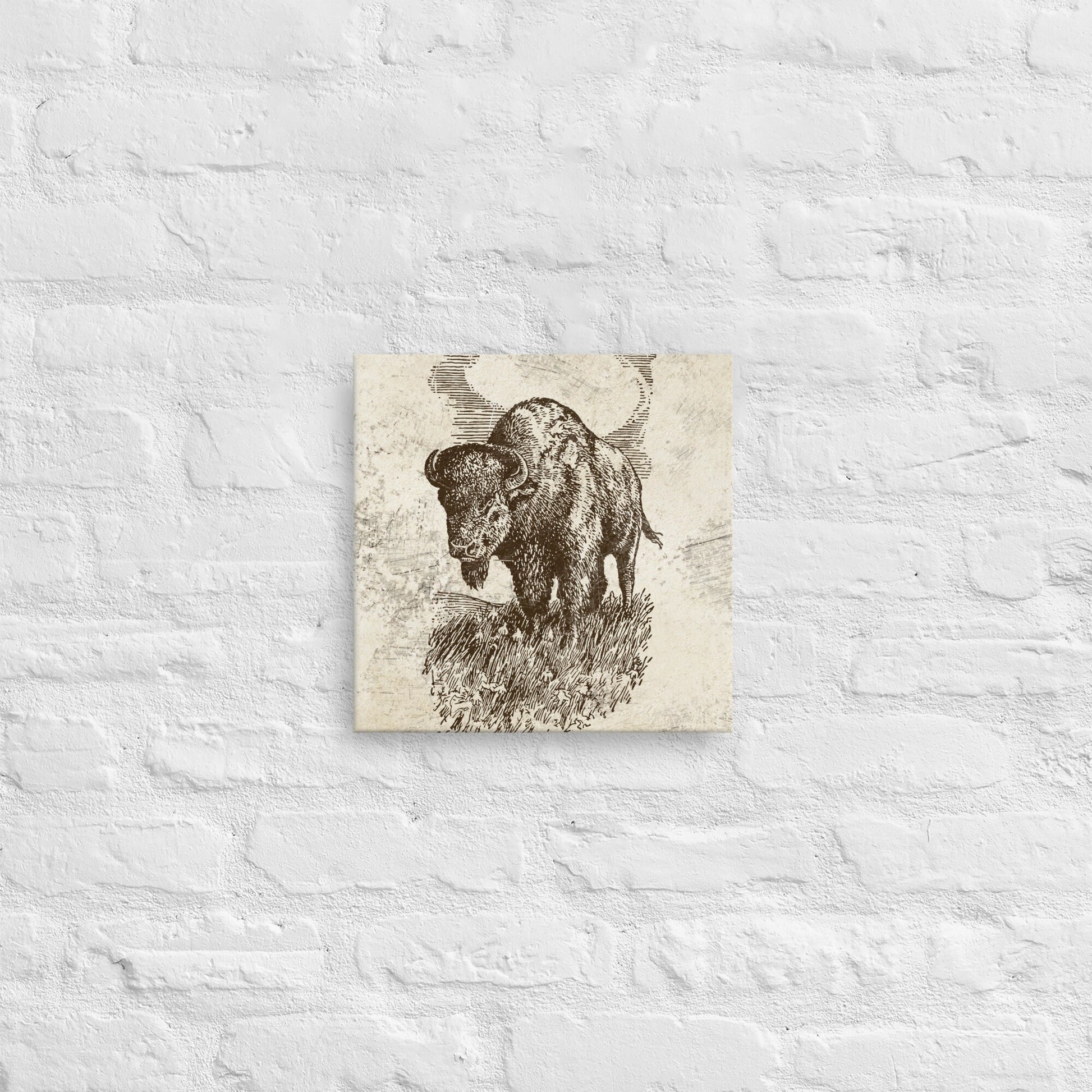 American Buffalo Vintage Retro Illustration Wall Artwork Stretched Canvas Print for Western Lodge Decor Rustic Lodge and Cabin Art