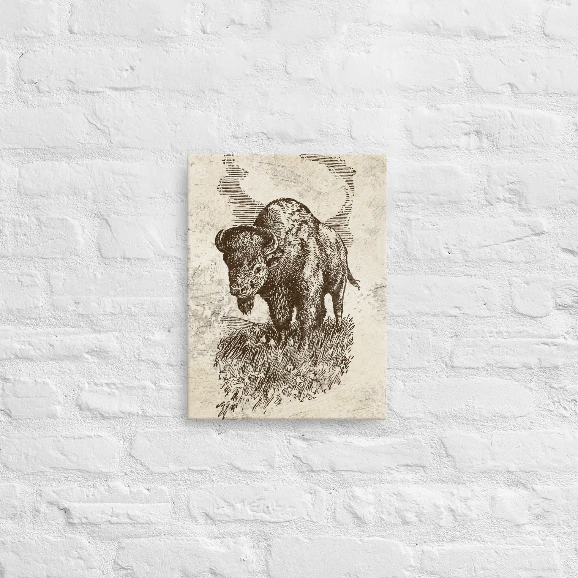 American Buffalo Vintage Retro Illustration Wall Artwork Stretched Canvas Print for Western Lodge Decor Rustic Lodge and Cabin Art