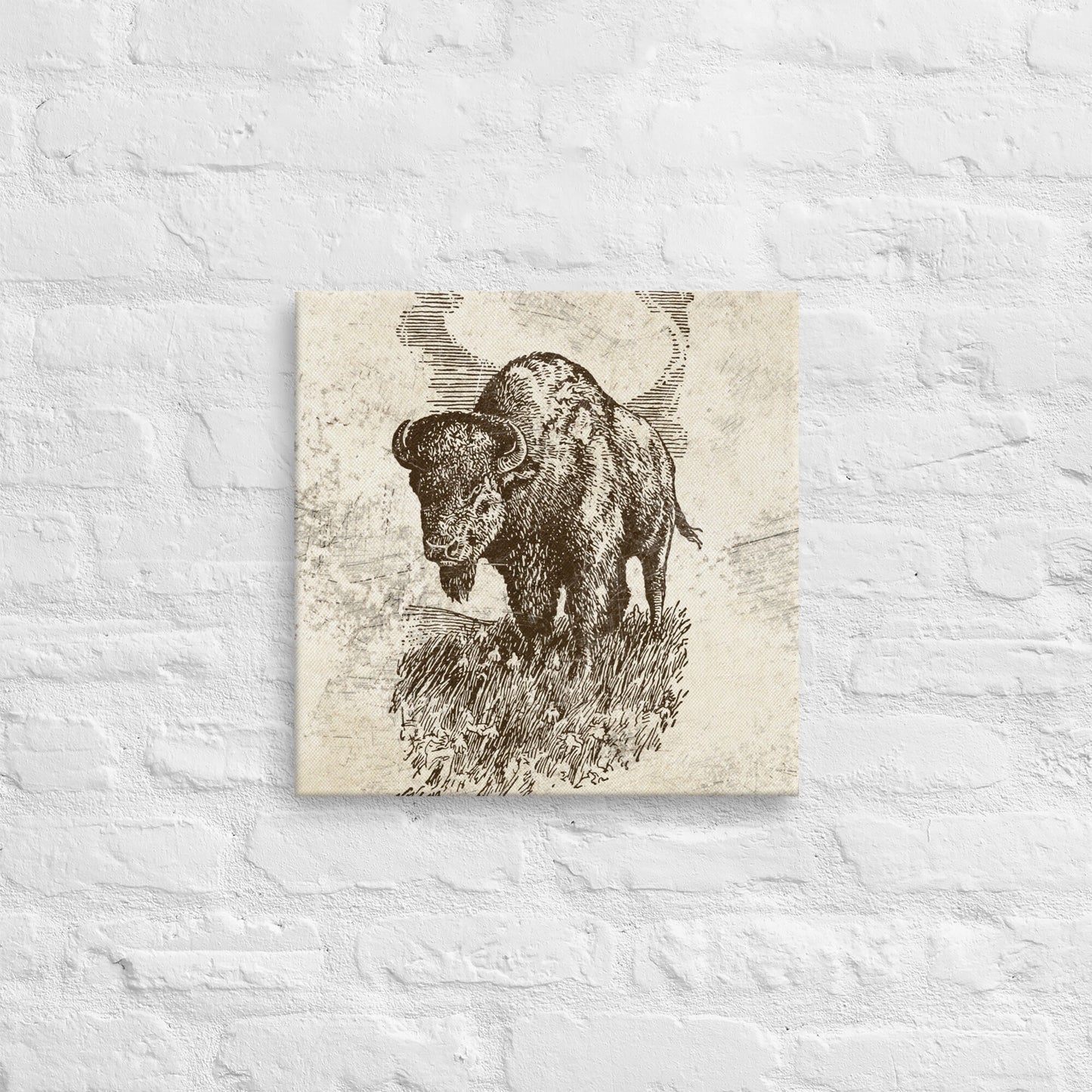 American Buffalo Vintage Retro Illustration Wall Artwork Stretched Canvas Print for Western Lodge Decor Rustic Lodge and Cabin Art