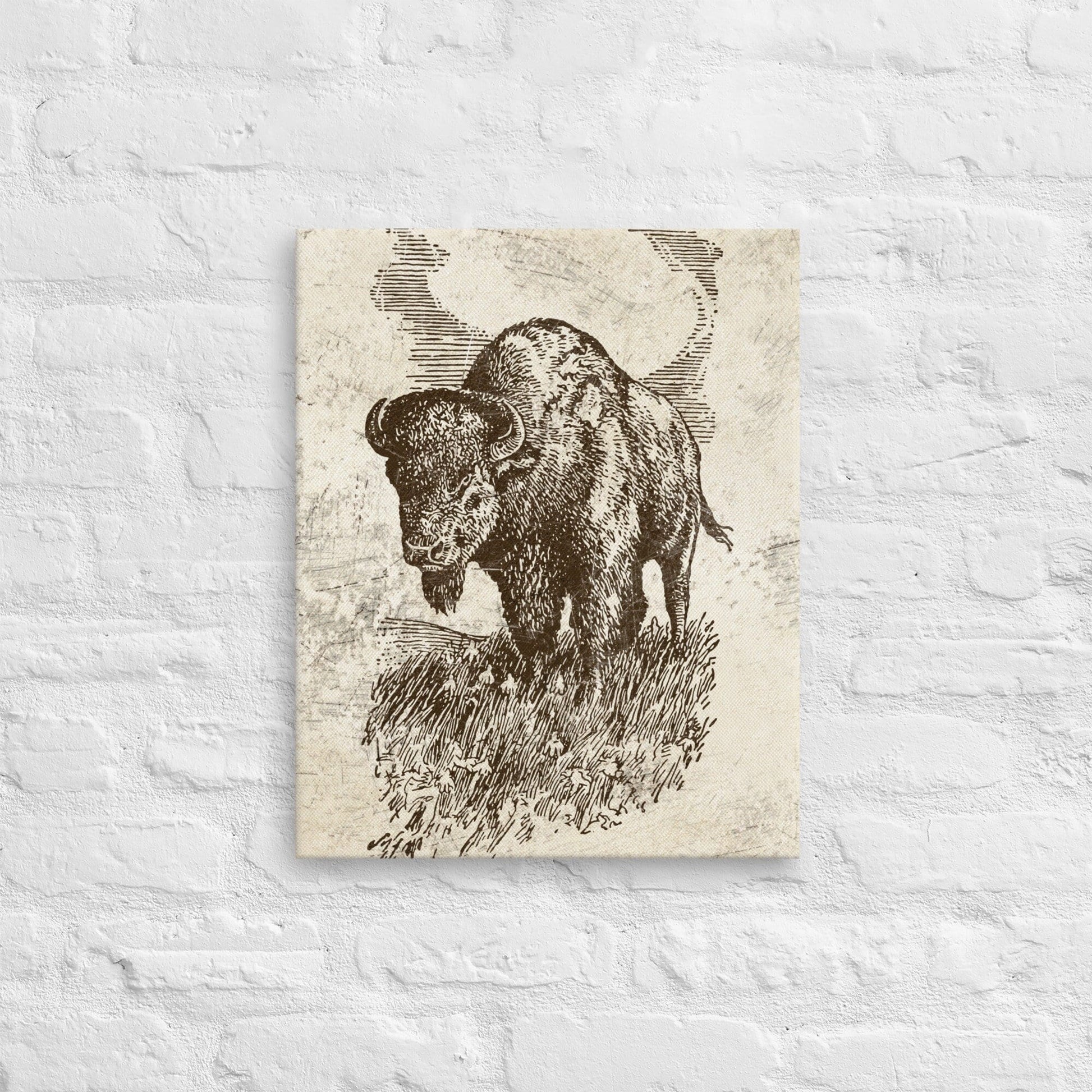 American Buffalo Vintage Retro Illustration Wall Artwork Stretched Canvas Print for Western Lodge Decor Rustic Lodge and Cabin Art