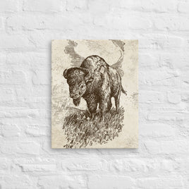 American Buffalo Vintage Retro Illustration Wall Artwork Stretched Canvas Print for Western Lodge Decor Rustic Lodge and Cabin Art