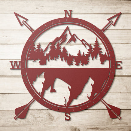 Mountain Compass Metal Wall Decor Artwork for Hikers Campers Hunters Metal Lodge Art Cabin Wall Decor for Outdoors Survival Enthusiasts