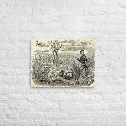 Duck Hunting Waterfowl Vintage Etched Style Distressed Art Wall Stretched Canvas Retro Hunting Dog Wall Decor for Hunters