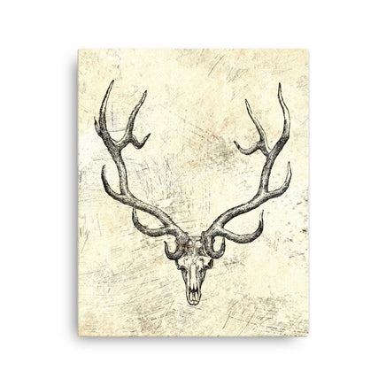 Vintage Retro Bull Elk Skull Cabin and Lodge Distressed Wall Decor Stretched Canvas Gift for Hunters with Outdoor Rustic Theme Design