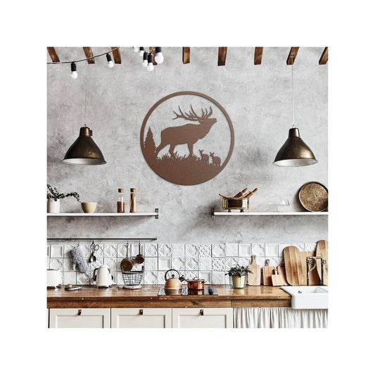 Bugling Bull Elk With Cow Elk Metal Cut Out Wall Art for Outdoors and Wildlife Enthusiast Hunting Lodge Decor