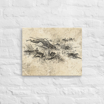 Hunting Dogs and Rabbits Distressed Vintage Canvas Wall Art For Hunters and Outdoorsmen