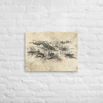 Hunting Dogs and Rabbits Distressed Vintage Canvas Wall Art For Hunters and Outdoorsmen