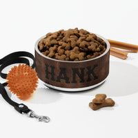 Custom Pet Name Pet Bowl Durable Stainless Steel Leather Branded Looking with Pet&#39;s Name, Family Brand or Custom Saying