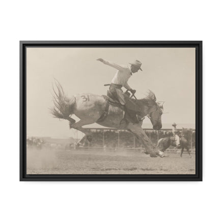 Cowboy Bronc Riding Rodeo Photo Black Framed Canvas Vintage Wall Art Old Time Retro Photography of Nebraska Bucking Bronco Burwell Rodeo