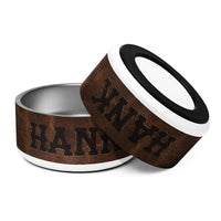 Custom Pet Name Pet Bowl Durable Stainless Steel Leather Branded Looking with Pet&#39;s Name, Family Brand or Custom Saying