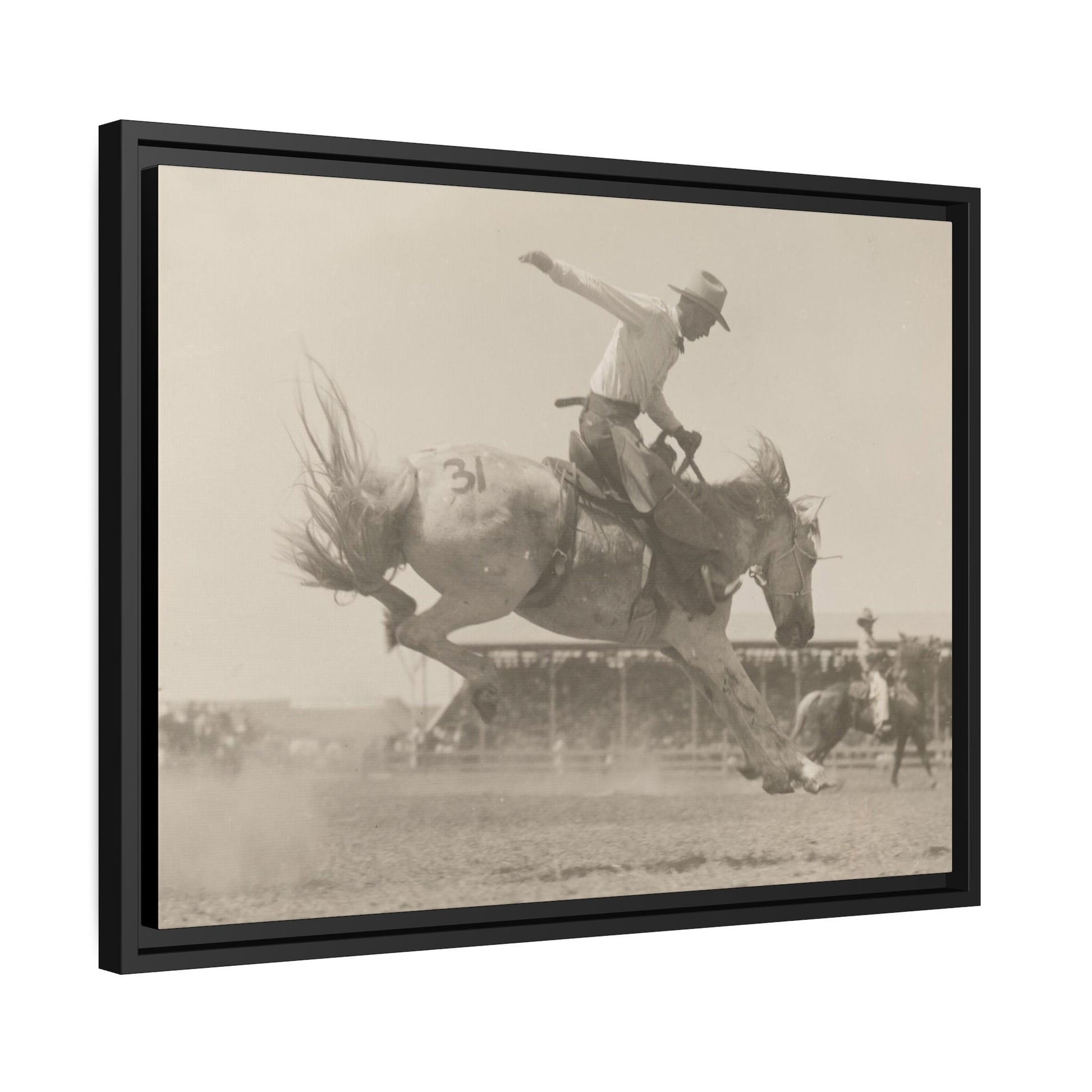 Cowboy Bronc Riding Rodeo Photo Black Framed Canvas Vintage Wall Art Old Time Retro Photography of Nebraska Bucking Bronco Burwell Rodeo