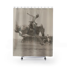 Vintage Cowboy Shower Curtain Retro Rodeo Bronc Rider Western Themed Bathroom Antique Shower Curtain Rustic Nebraska Bronco Rider Boho Decor