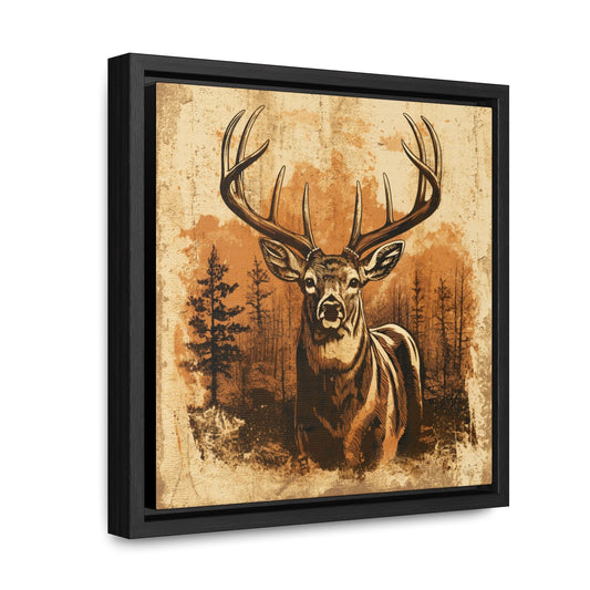 Whitetail Deer Retro Vintage Engraved Gallery Framed Canvas Wraps Square Frame Outdoorsmen Rustic Lodge Wall Art Hunter Stretched Canvas Art