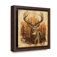 Whitetail Deer Retro Vintage Engraved Gallery Framed Canvas Wraps Square Frame Outdoorsmen Rustic Lodge Wall Art Hunter Stretched Canvas Art