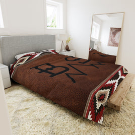 CATTLE BRAND Duvet Cover Custom Designed With Your Livestock Brand Aztec and Leather Pattern Printed Cover For Rustic Western Theme Bedroom