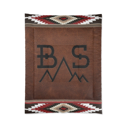 PERSONALIZED CATTLE BRAND Bed Comforter Aztec Southwestern Western Theme Bedroom Rustic Leather Branded Design Ranches Custom Blanket