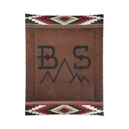 PERSONALIZED CATTLE BRAND Bed Comforter Aztec Southwestern Western Theme Bedroom Rustic Leather Branded Design Ranches Custom Blanket