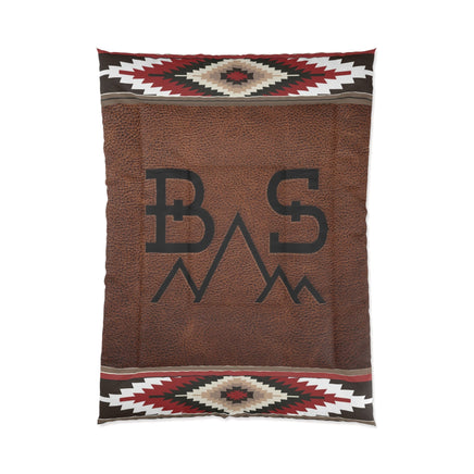 PERSONALIZED CATTLE BRAND Bed Comforter Aztec Southwestern Western Theme Bedroom Rustic Leather Branded Design Ranches Custom Blanket