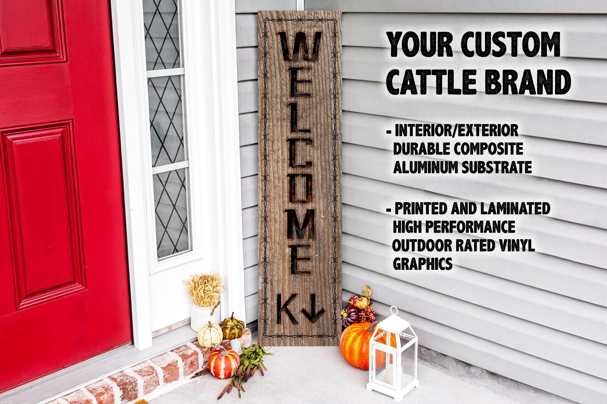 Front Door Welcome Sign Western Themed CUSTOM CATTLE BRAND Burned Wood Outdoor Porch Rustic Entrance Personalized Ranch Door Decor Signs