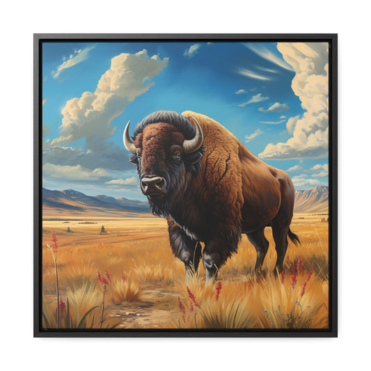 Bison Painting Gallery Canvas Wrap With Square Wood Frame American Buffalo Great Plains Western Painting Rustic Western Cowboy Wall Decor