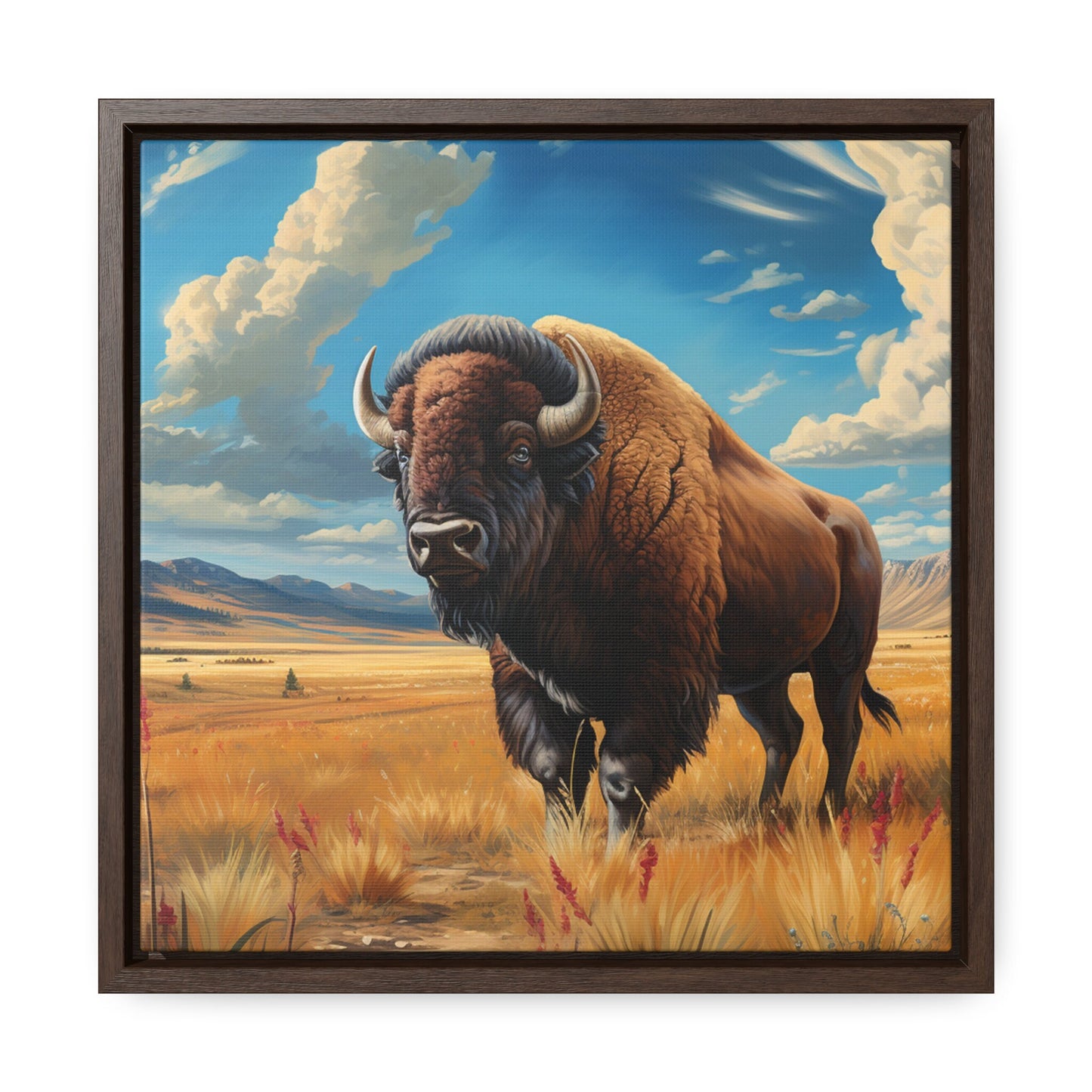 Bison Painting Gallery Canvas Wrap With Square Wood Frame American Buffalo Great Plains Western Painting Rustic Western Cowboy Wall Decor