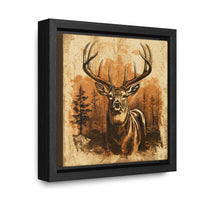 Whitetail Deer Retro Vintage Engraved Gallery Framed Canvas Wraps Square Frame Outdoorsmen Rustic Lodge Wall Art Hunter Stretched Canvas Art