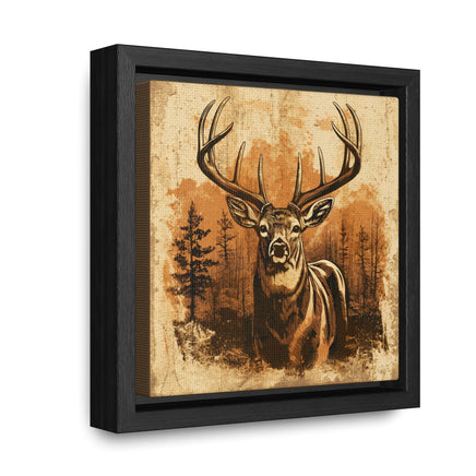 Whitetail Deer Retro Vintage Engraved Gallery Framed Canvas Wraps Square Frame Outdoorsmen Rustic Lodge Wall Art Hunter Stretched Canvas Art