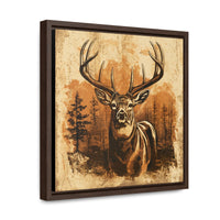 Whitetail Deer Retro Vintage Engraved Gallery Framed Canvas Wraps Square Frame Outdoorsmen Rustic Lodge Wall Art Hunter Stretched Canvas Art