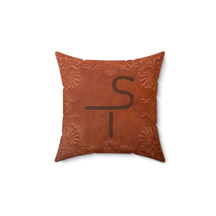 CUSTOM BRAND PILLOW Cattle Brand Western Stamped Leather Pattern Looking Printed Spun Polyester Square Pillow Cowboy Living Room Accent