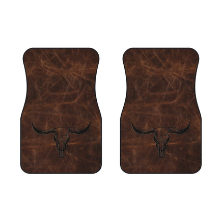 Longhorn Printed Branded Leather Pattern Heavy Duty Western Universal Car Floor Mats Texas Longhorn Design Rustic Truck Accessories