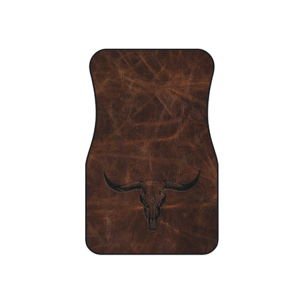 Longhorn Printed Branded Leather Pattern Heavy Duty Western Universal Car Floor Mats Texas Longhorn Design Rustic Truck Accessories