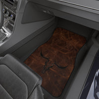 Longhorn Printed Branded Leather Pattern Heavy Duty Western Universal Car Floor Mats Texas Longhorn Design Rustic Truck Accessories