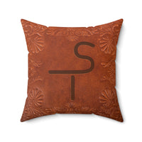 CUSTOM BRAND PILLOW Cattle Brand Western Stamped Leather Pattern Looking Printed Spun Polyester Square Pillow Cowboy Living Room Accent