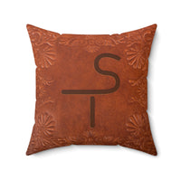 CUSTOM BRAND PILLOW Cattle Brand Western Stamped Leather Pattern Looking Printed Spun Polyester Square Pillow Cowboy Living Room Accent