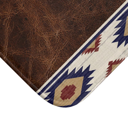 CUSTOM CATTLE BRAND Red White and Blue Aztec Leather Pattern Bath Mat Western Bathroom Home Decor For Ranch House Southwestern Decor