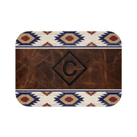 CUSTOM CATTLE BRAND Red White and Blue Aztec Leather Pattern Bath Mat Western Bathroom Home Decor For Ranch House Southwestern Decor