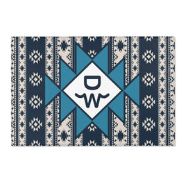 CUSTOM CATTLE BRAND Aztec Blue Pattern Indoor Western Ranch Boho Area Rugs Country Southwestern Style Floor Navajo Rug