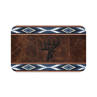 Deer Skull Blue Aztec Western Bath Mat Rustic Ranch Bathroom Home Decor for Outdoorsmen Hunting Lodge or Cabin Interior Decor