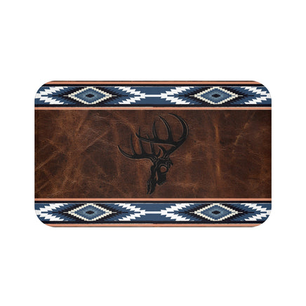 Deer Skull Blue Aztec Western Bath Mat Rustic Ranch Bathroom Home Decor for Outdoorsmen Hunting Lodge or Cabin Interior Decor