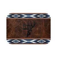 Deer Skull Blue Aztec Western Bath Mat Rustic Ranch Bathroom Home Decor for Outdoorsmen Hunting Lodge or Cabin Interior Decor