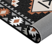 CUSTOM CATTLE BRAND Western Aztec Personalized Area Rugs Rustic Home Decor Boho Ranch House Decorations Black Orange and Grey Floor Rug