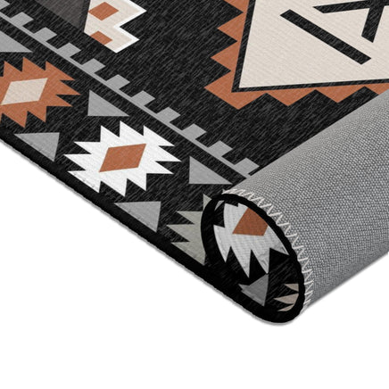 CUSTOM CATTLE BRAND Western Aztec Personalized Area Rugs Rustic Home Decor Boho Ranch House Decorations Black Orange and Grey Floor Rug