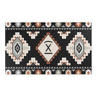 CUSTOM CATTLE BRAND Western Aztec Personalized Area Rugs Rustic Home Decor Boho Ranch House Decorations Black Orange and Grey Floor Rug