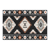 CUSTOM CATTLE BRAND Western Aztec Personalized Area Rugs Rustic Home Decor Boho Ranch House Decorations Black Orange and Grey Floor Rug